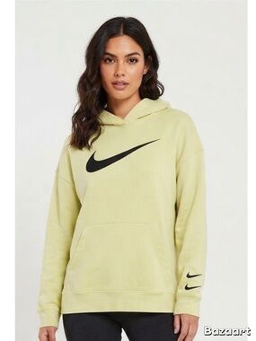 Nike Women's Pale Yellow Hoodie with Black Swoosh